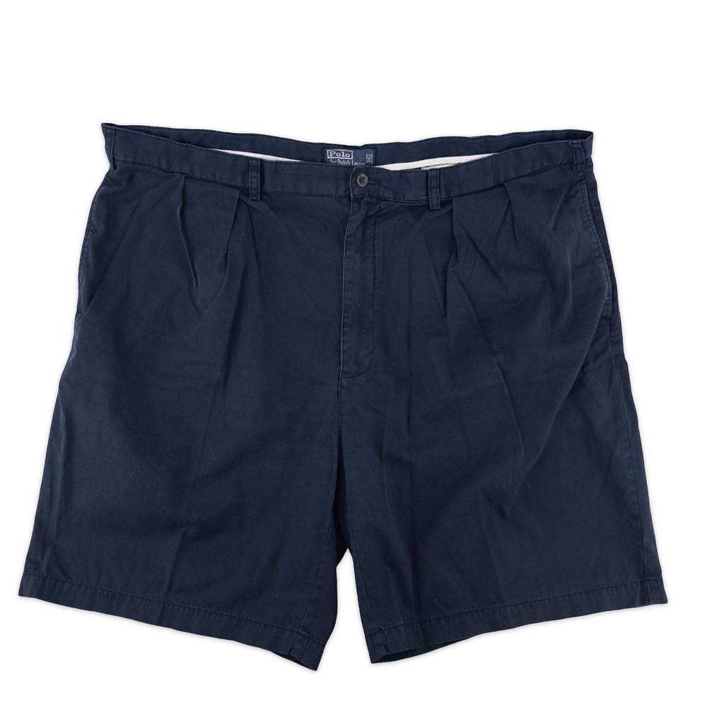 VTG Polo Ralph Lauren Mens 46 Big Tyler Shorts Navy Blue Pleated Cotton Chino